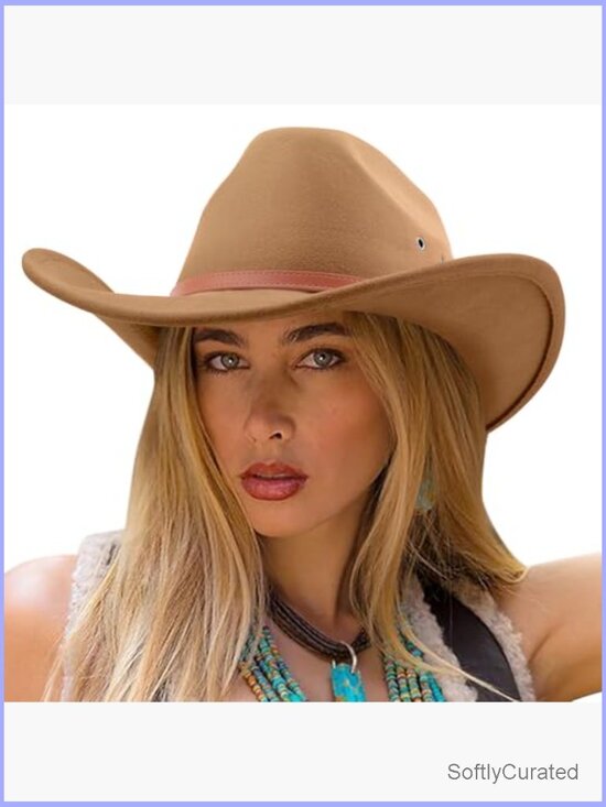 Classic Felt Wide Brim Cowboy Hat with Belt Buckle, Unisex, Fits Most main image 5